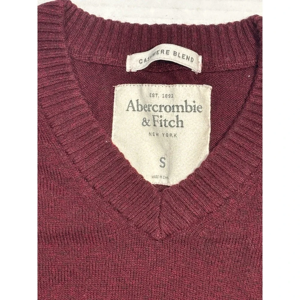Abercrombie‎ & Fitch Cashmere Blend V Neck Sweater Mens S Burgundy Moose